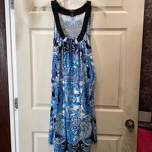EUC Notations Wmn Stunning Blue & White Paisley Print Dress w/ Black Straps, 3x